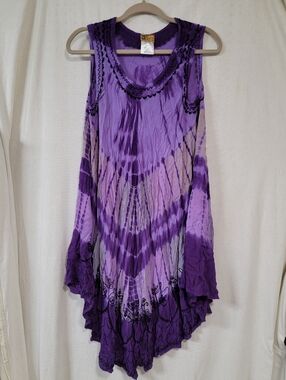 Ingear Purple Tie-Dye Sleeveless Boho Dress with Black Embroidery